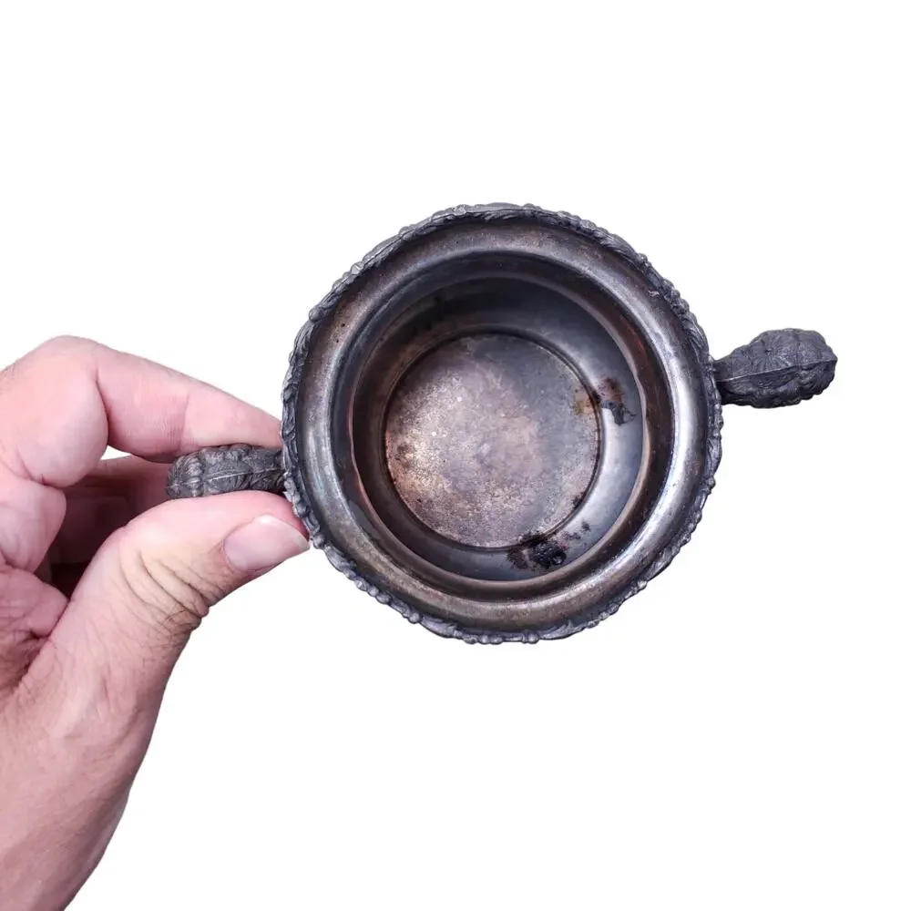 Antique Silverplate Etched Spooner Sugar Creamer 4pc Set Engraved Vintage Decor
